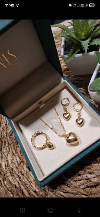 Walentynki zestaw bizuterii serca pozlacane serduszka gift women heart