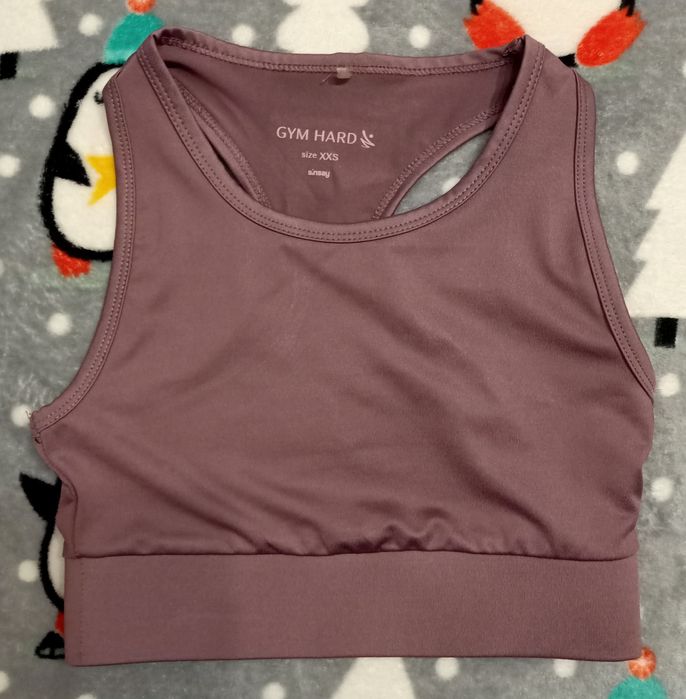 Sportowy top stanik kolor fioletowy gym hard xxs Sinsay
