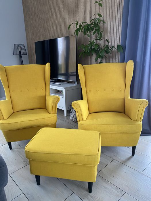 Zestaw 2 fotele uszak + podnóżek IKEA Strandmon