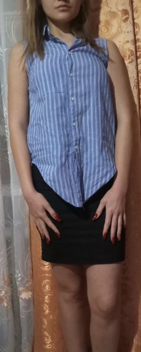 Легка жіноча сорочка H&M без рукавів, блакитна в смужку