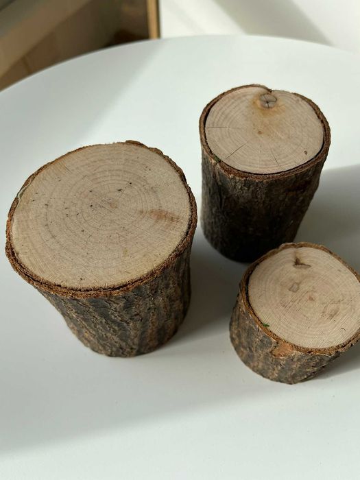 świeczniki naturalne drzewo drewno komplet 3 sztuki
