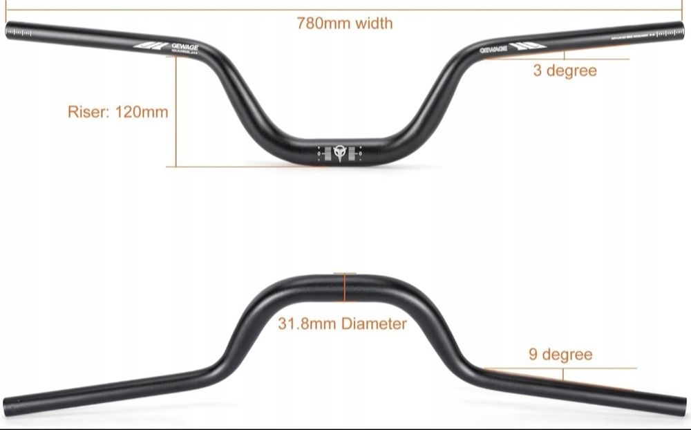 GEWAGE Kierownica Aluminium 780mm  MTB Szosa Hybryda Ergonomiczna
