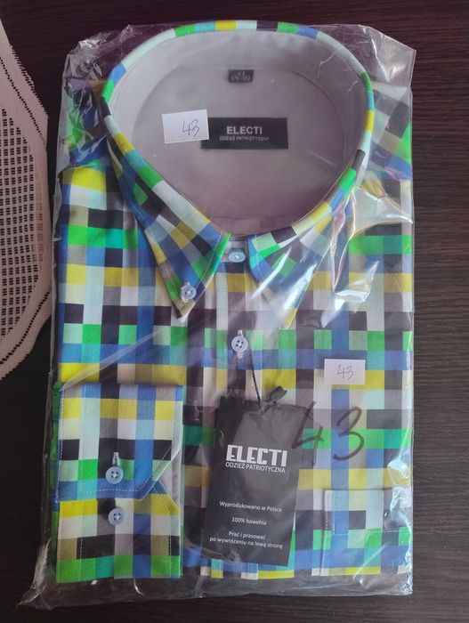 Koszula męska w kratę rozmiar 43, 176-182 lub 164-270