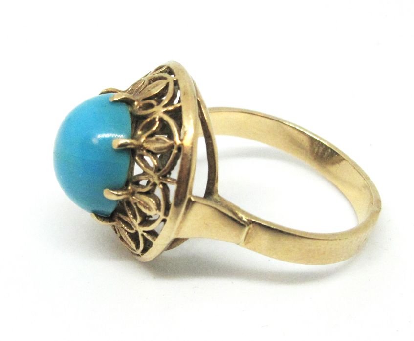 Złoty (próba 583 - 14k) pierścionek z turkusem Warmet