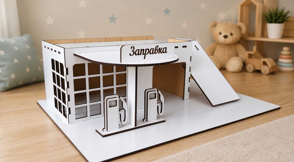 Дитячий гараж-заправка з паркінгом, Іграшка для машинок, подарунок