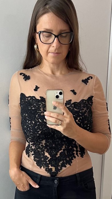 Papillon bluzka 38 przezroczysta transparentna z czarna koronką