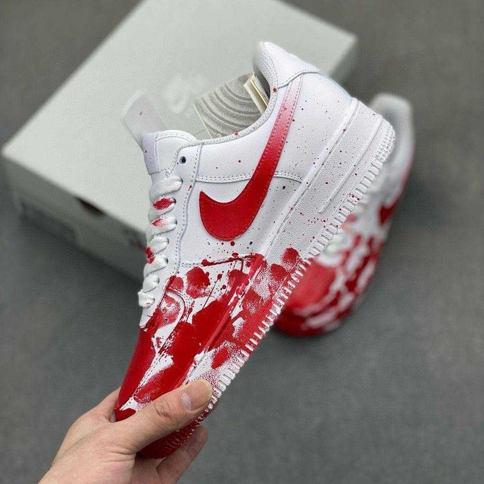 (БЕЗ ПЕРЕДОПЛАТИ)Nike Air Force 1 Blood Custom найк аір аер форс  білі