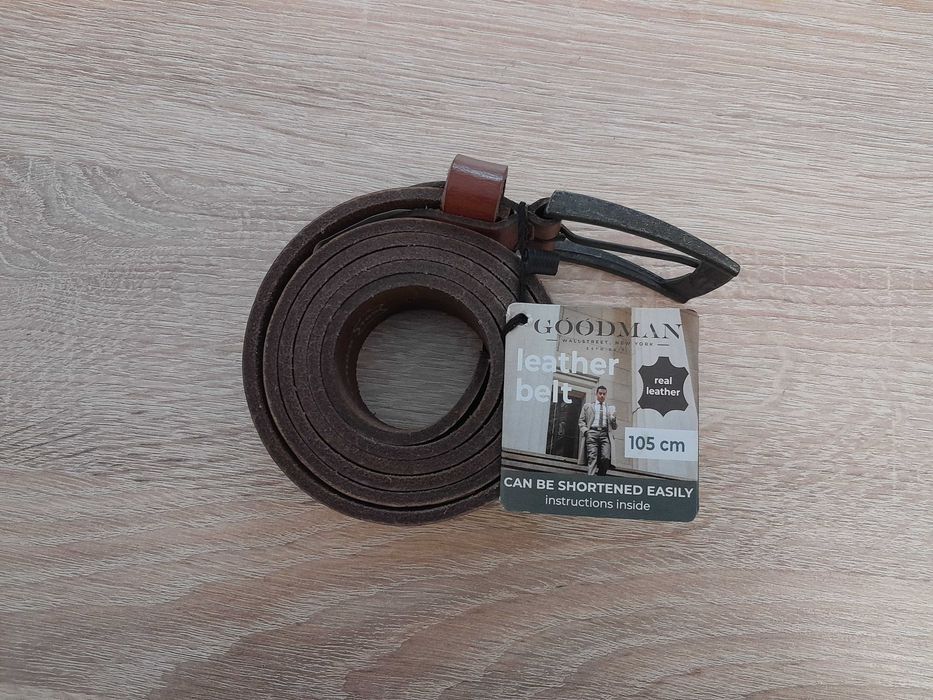 Nowy solidny męski pasek/Naturalna skóra/jasno brązowy/105 cm/regul.