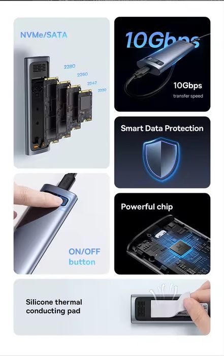 Baseus M2 SSD Case M.2 NVMe SATA USB C 3.2 Gen 2
