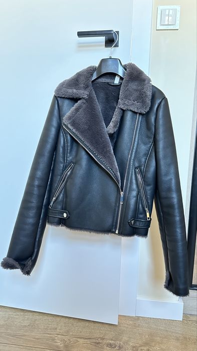 Mango kurtka biker imitacja skóry kożuch S