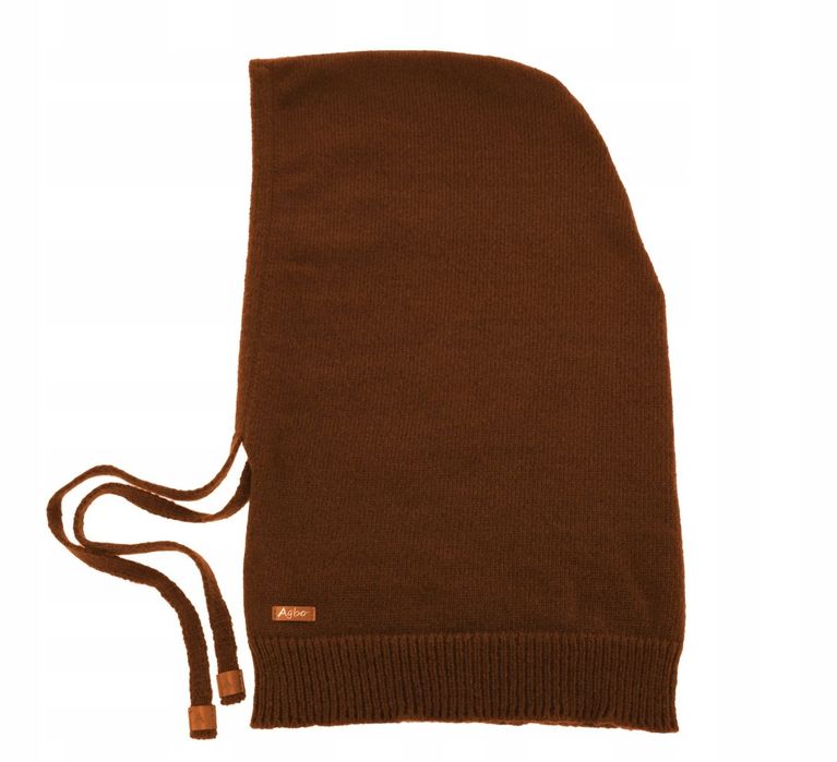 Kominiarka zimowa damska, kaptur, balaclava brązowa, z wełną merino