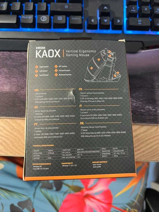 Rato Óptico Krom Kaox Vertical Ergonomic 6400DPI RGB