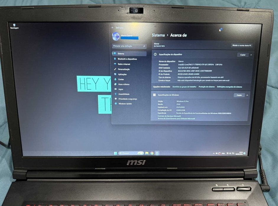 MSI GL72VR com i7-7700HQ, 16GB RAM, SSD + HDD e GTX 1060 6GB