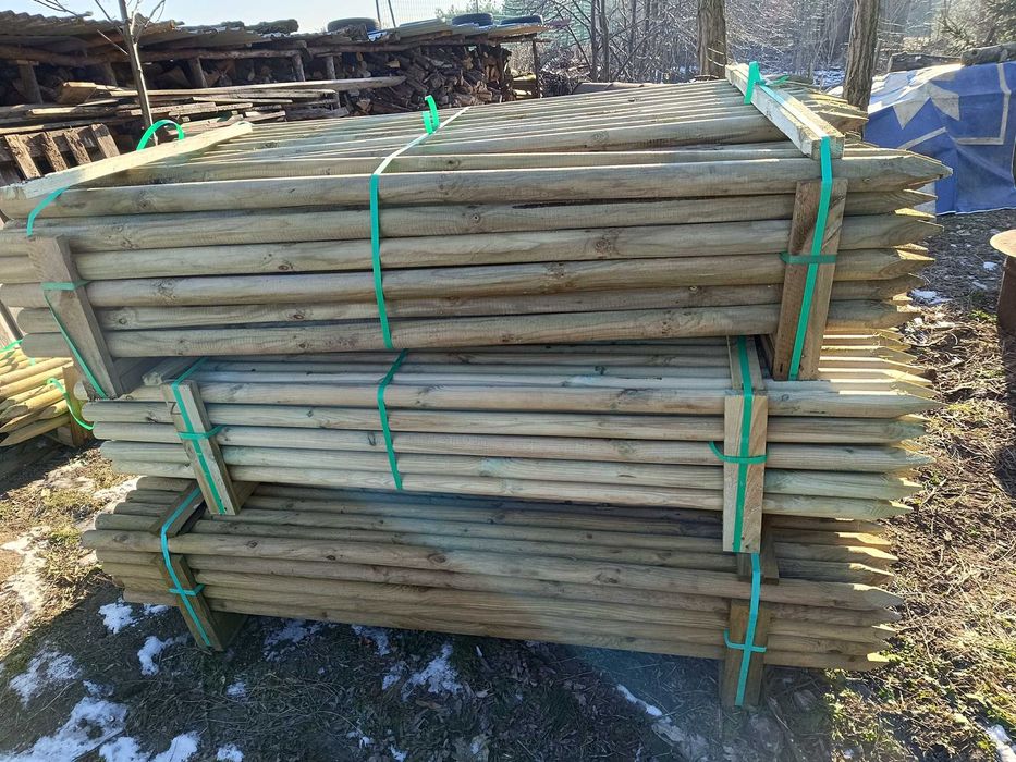 Paliki drewniane toczone fi 5x200 (cm) nowe impregnowane