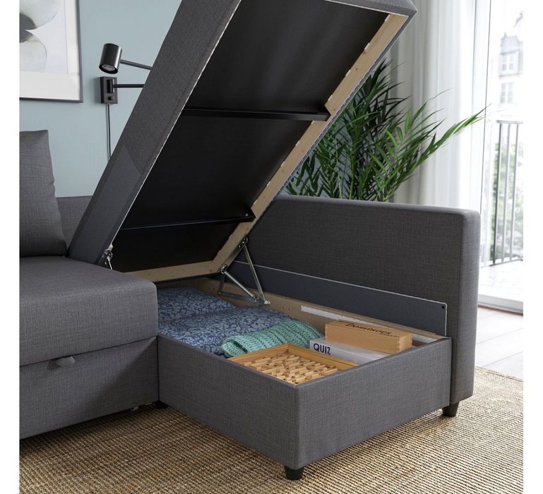 FRIHETEN
Sofá-cama de canto c/arrumação, Skiftebo cinz escuro