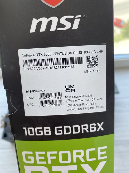Відеокарта MSI GeForce RTX 3080 VENTUS 3X PLUS 10G OC LHR