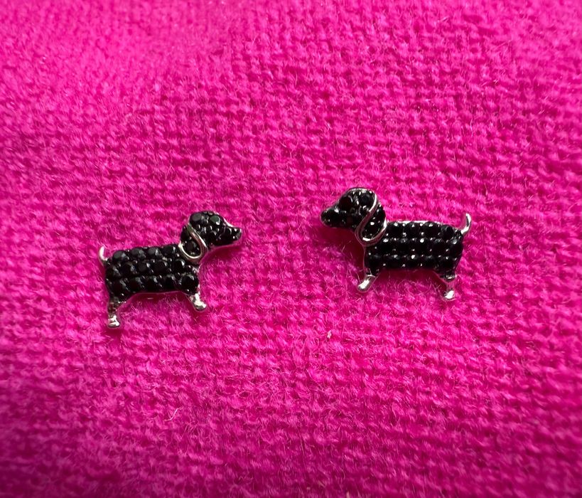 A. Kruk oryginalne Srebrne kolczyki z czarnymi cyrkoniami, pieski