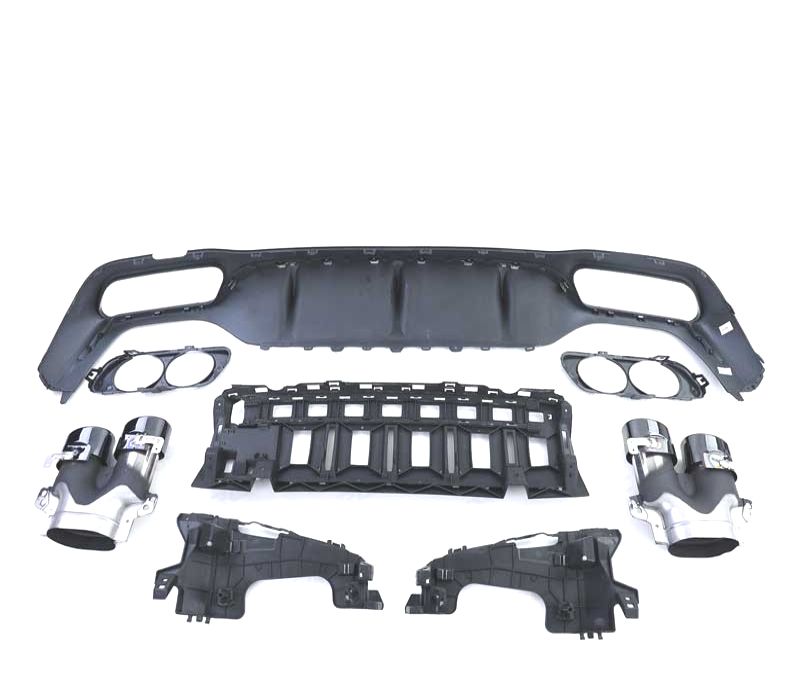 DIFUSOR MERCEDES CLASE E W213 SEDAN 16-19 LOOK AMG E53 PRETO BRILHANTE + PONTEIRAS DE ESCAPE