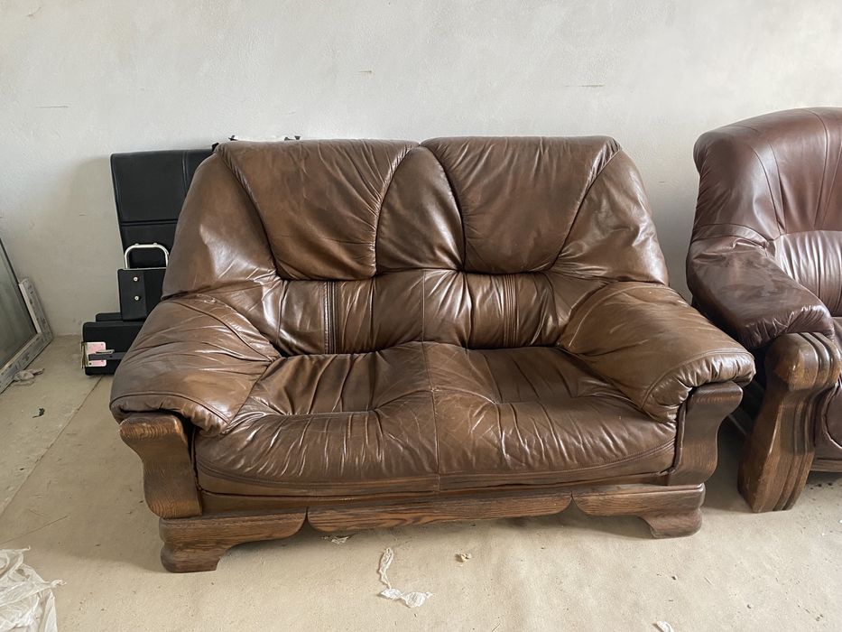 Шкіряний диван деревяний дерев'яний, кожаный деревянный