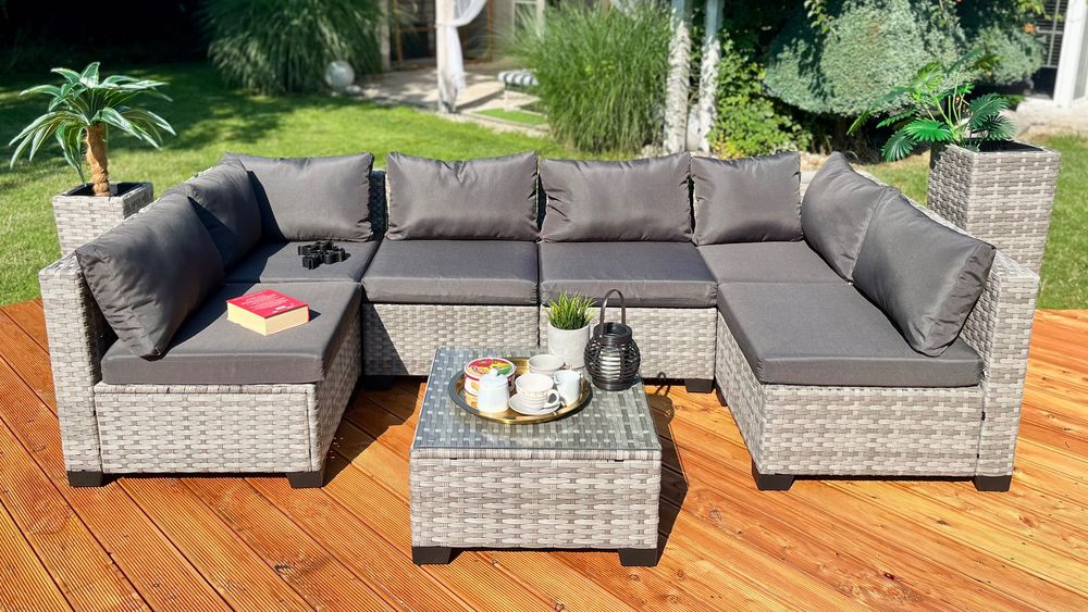 komplet technorattan PALERMO XL narożnik sofa szary mix technorattan