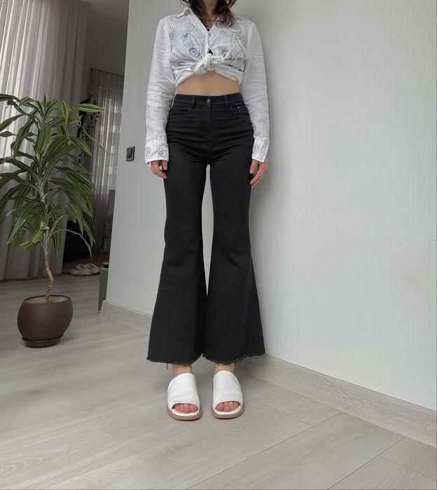 Джинсы черные 36 s 38 m высокая посадка укороченные клёш flared bootcut y2k 2000s 90s