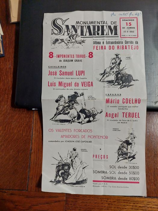 Panfleto cartaZ monumental Santarém touros festa brava anos 60