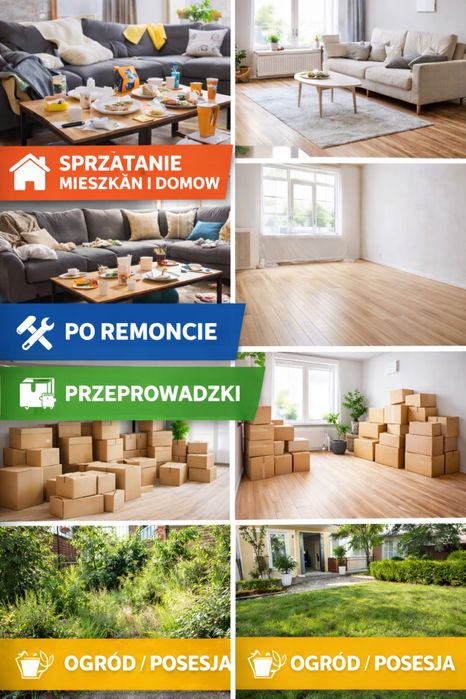 Sprzątanie mieszkań, domów, ogrodów | Po remoncie | Przeprowadzki