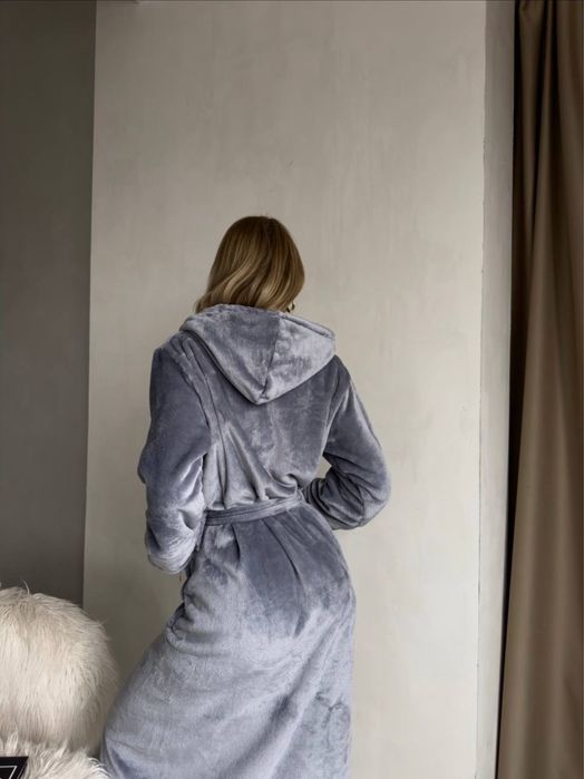 М/L та XL/XXL Мʼякий халат зі шліфованої махри з подвійним капюшоном