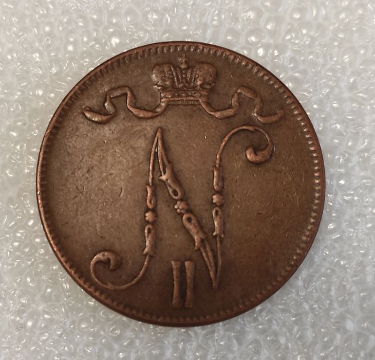 5 пенни 1917 год ( корона ) Россия для Финляндии.