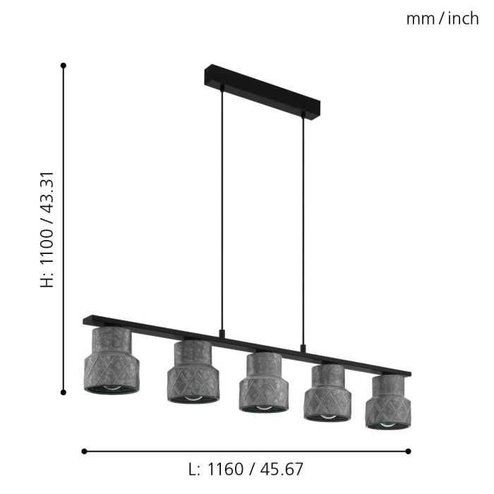 Candeeiro tecto - mesa jantar - Eglo HILCOTT - com 5 lâmpadas LED