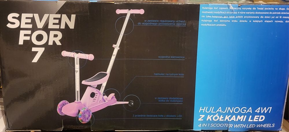 Hulajnoga z kółkami Led 4w1 Różowa