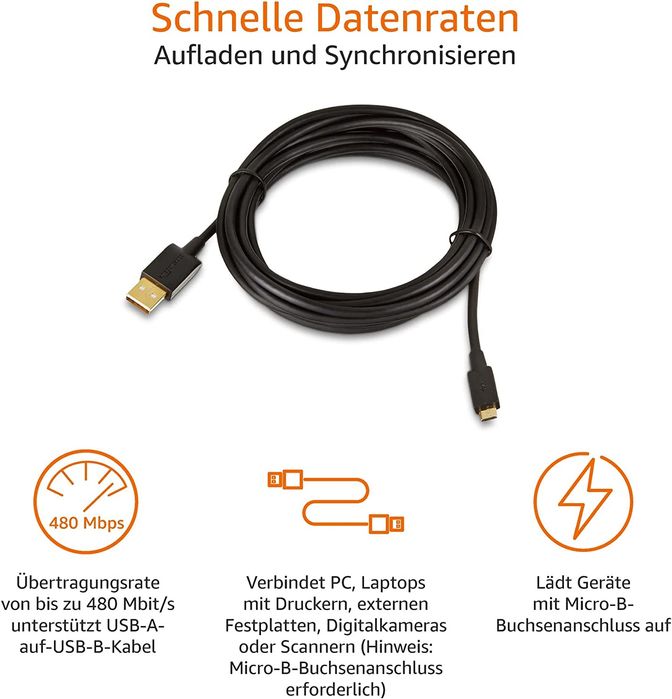 outlet kabel amazonbasic usb - microusb typ b 3 m czarny czarny