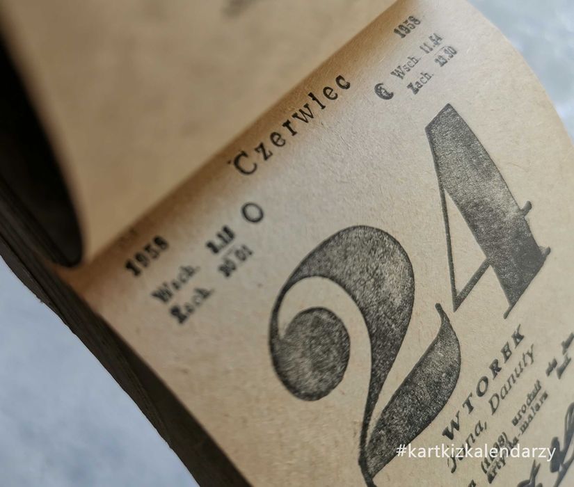 Kartka z kalendarza 1958 - oryginalna