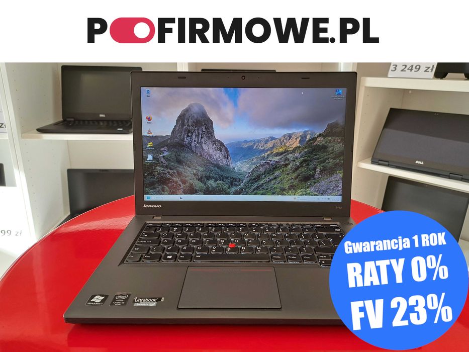 Tani Mały 14" Laptop A-Klasa Lenovo ThinkPad T440 i5-4gen 8GB/256SSD HD+ Win11 VGA Kamera Gawarancja 12mc Faktura 23% PoFirmowe.pl