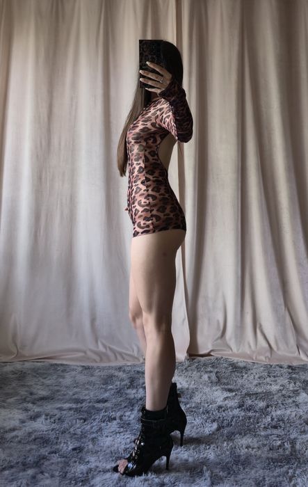 Комбінезон у сіточку  леопардовий для танців High Heels