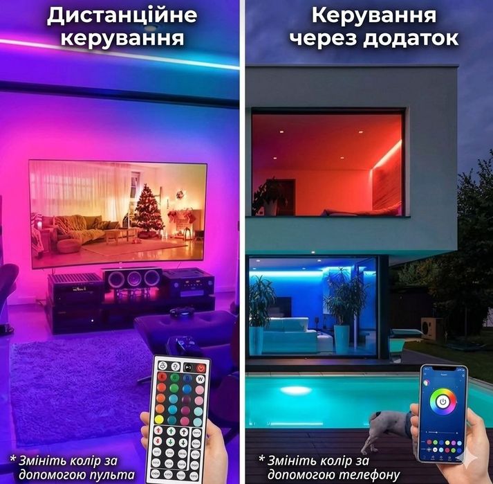 LED стрічка 10м RGB (2х5м) + Bluetooth + Пульт 44 кн. Smart підсвітка.