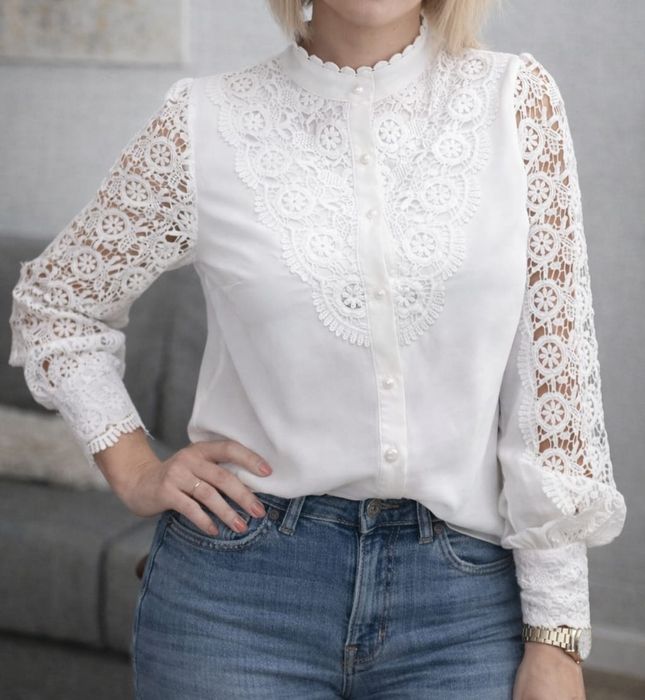 Elegancka bluzka/koszula z koronką XL