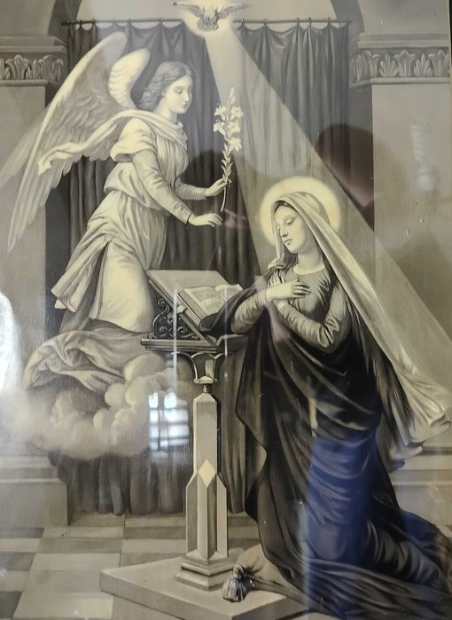 Zwiastowanie piękny stary obraz oleodruk anioł Maryja OS1007