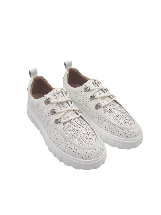 Sneakersy biale skórzane z cyrkoniami