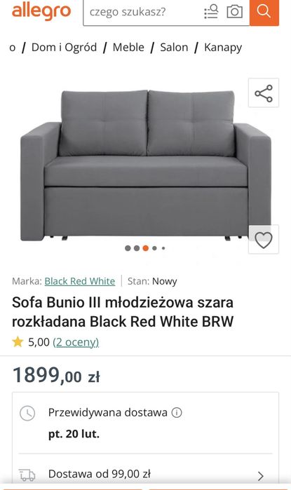 Sofa  rozkładana 148 szer mała wygodna 2 osobowa