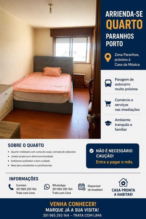 Arrenda-se Quarto a Estudante/Trabalhador Responsável.