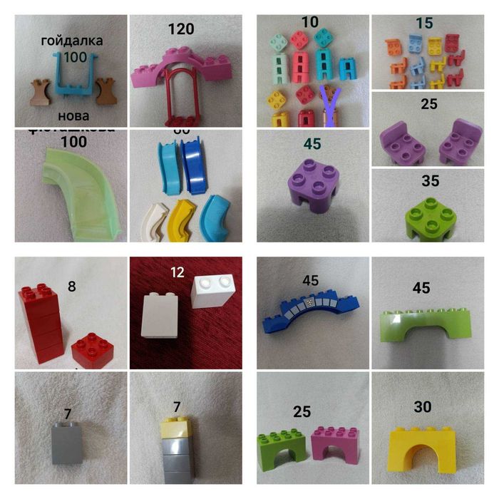 Кубіки, пластини. деталі для будівництва Лего Дупло