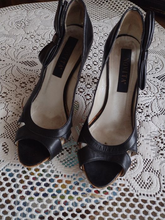 czółenka damskie skórzane czarne r.37 obcas 9cm