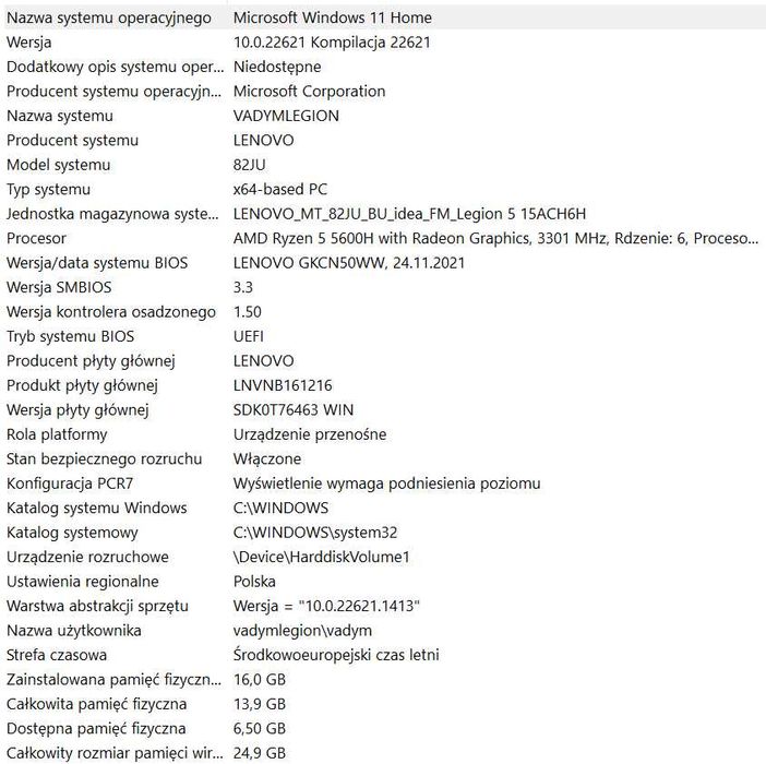 Laptop Legion 5 15ACH6H, Ryzen 5 - 5600H/16GB/512/RTX3060/WIN11/165Hz
