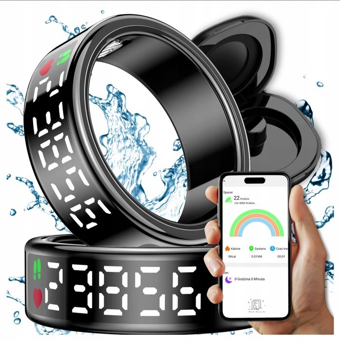 Smart Ring Inteligentny Pierścień WYŚWIETLACZ - Tryby Sportowe Kalorie