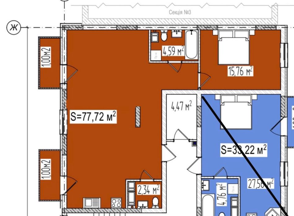 2-комнатная квартира по адресу Петефі Шандора пл. (площадь 77,7 м²) - Atlanta.ua - фото 3