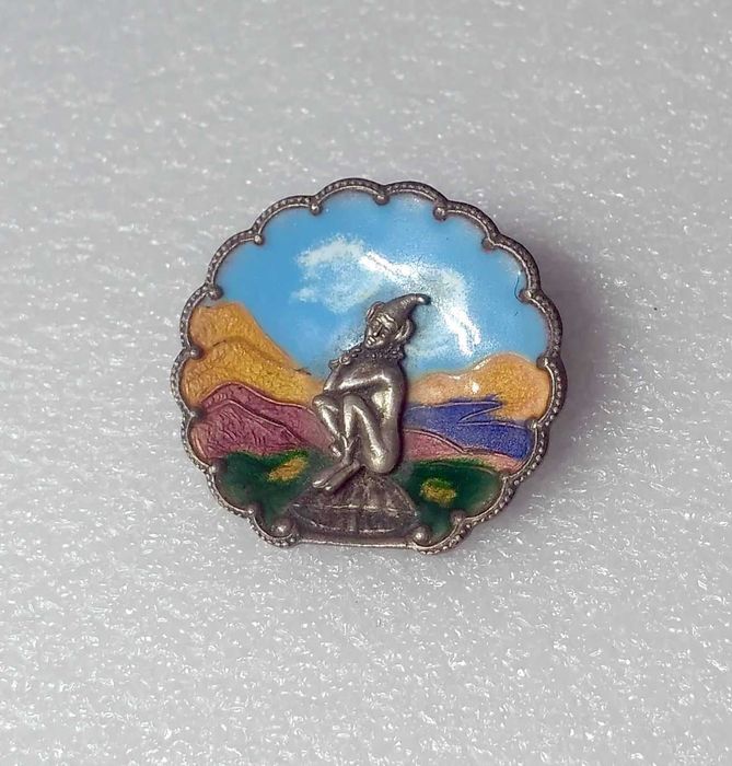 Брошь Арт-деко Bernard Instone CORNISH Pixie эмаль 20-30х гг XX века