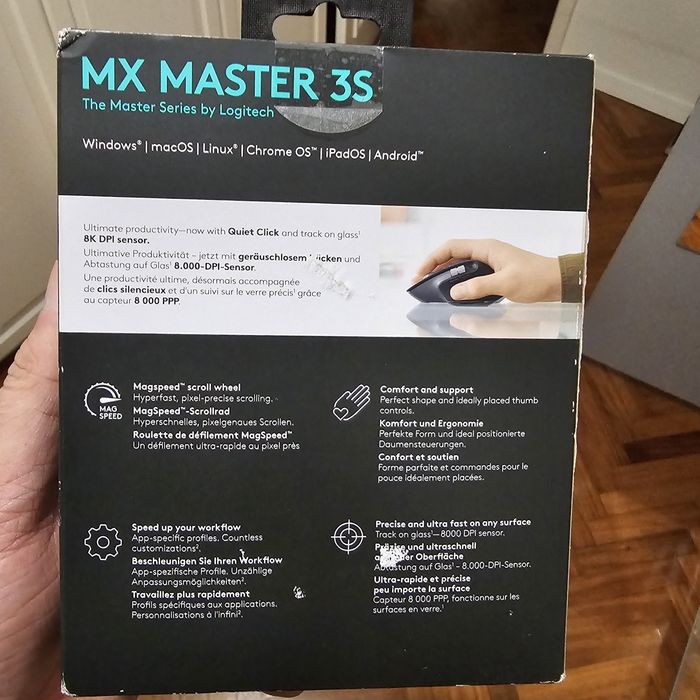 Novo - Rato LOGITECH MX Master 3S (Bluetooth - 8000 dpi - Cinzento)