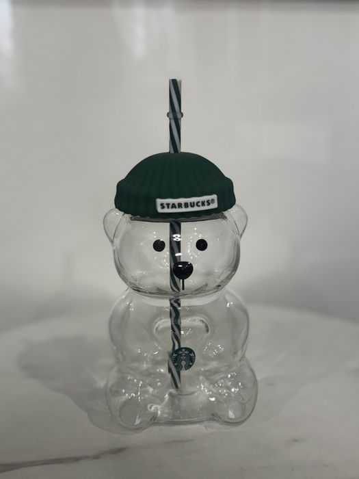 Szklany kubek miś bearista starbucks ze słomką