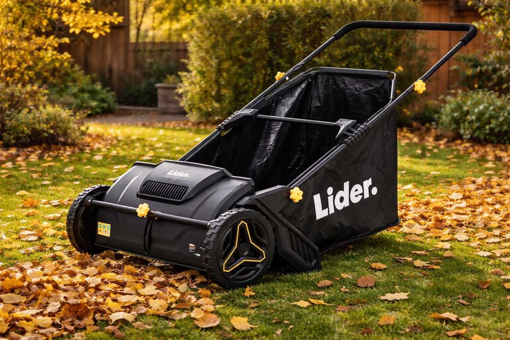 Zbieracz Do Liści Trawy Kosz Zamiatarka Ręczna 100L Do Kostki Chodnika